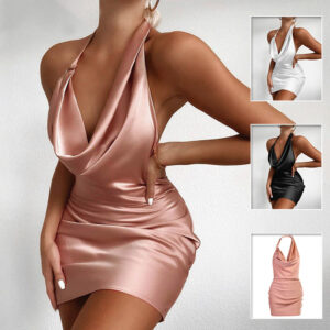 Sexy Satin V neck party wear dress