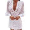 White Elegant Dresses Sexy V Neck Lace Dress | Long Puff Sleeve Butterfly Dress For Women - Image 3