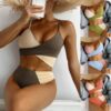 Patchwork Swimwear | Ribbed Women's Swimsuit | Knot Back Beachwear - Image 2