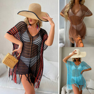 Pullover V-Neck Fringed Bikini Beach Blouse