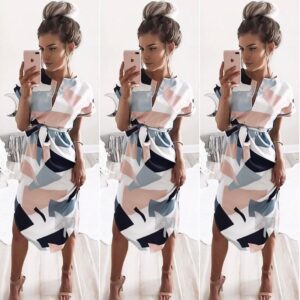 Smart casual v neck printed dress