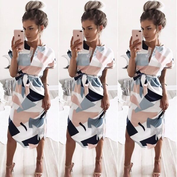 Smart casual v neck printed dress