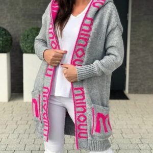 Knietted Letters Printed Long Cardigan for women